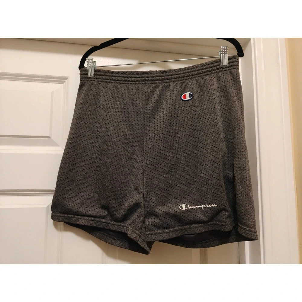 Champion Mens Mesh Athletic Shorts Gray Elastic Waist Embroidered Logo Size M